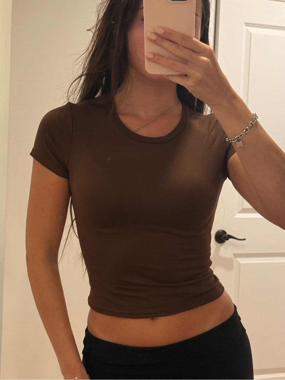 Women’s Brown Crewneck Short Sleeve Top